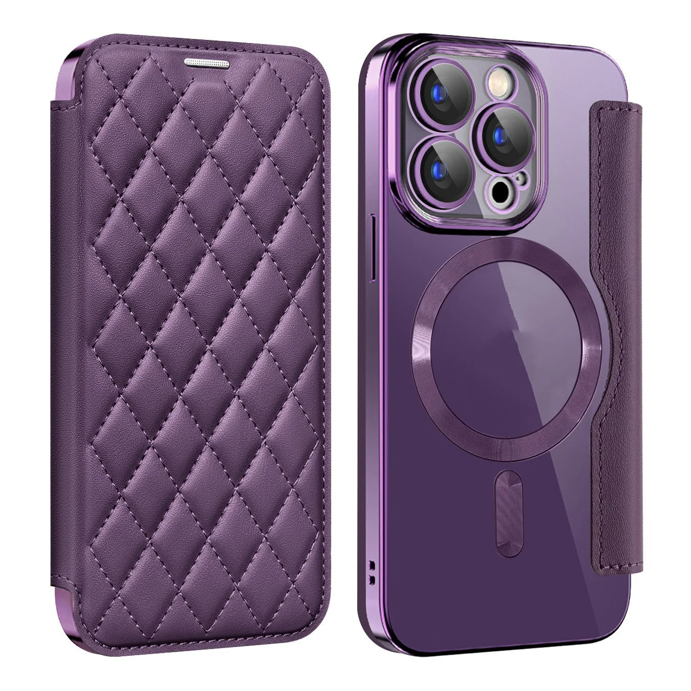 iPhone Magsafe Series | Electroplated Magnetic Diamond Pattern Flip Leather Case - Image 10