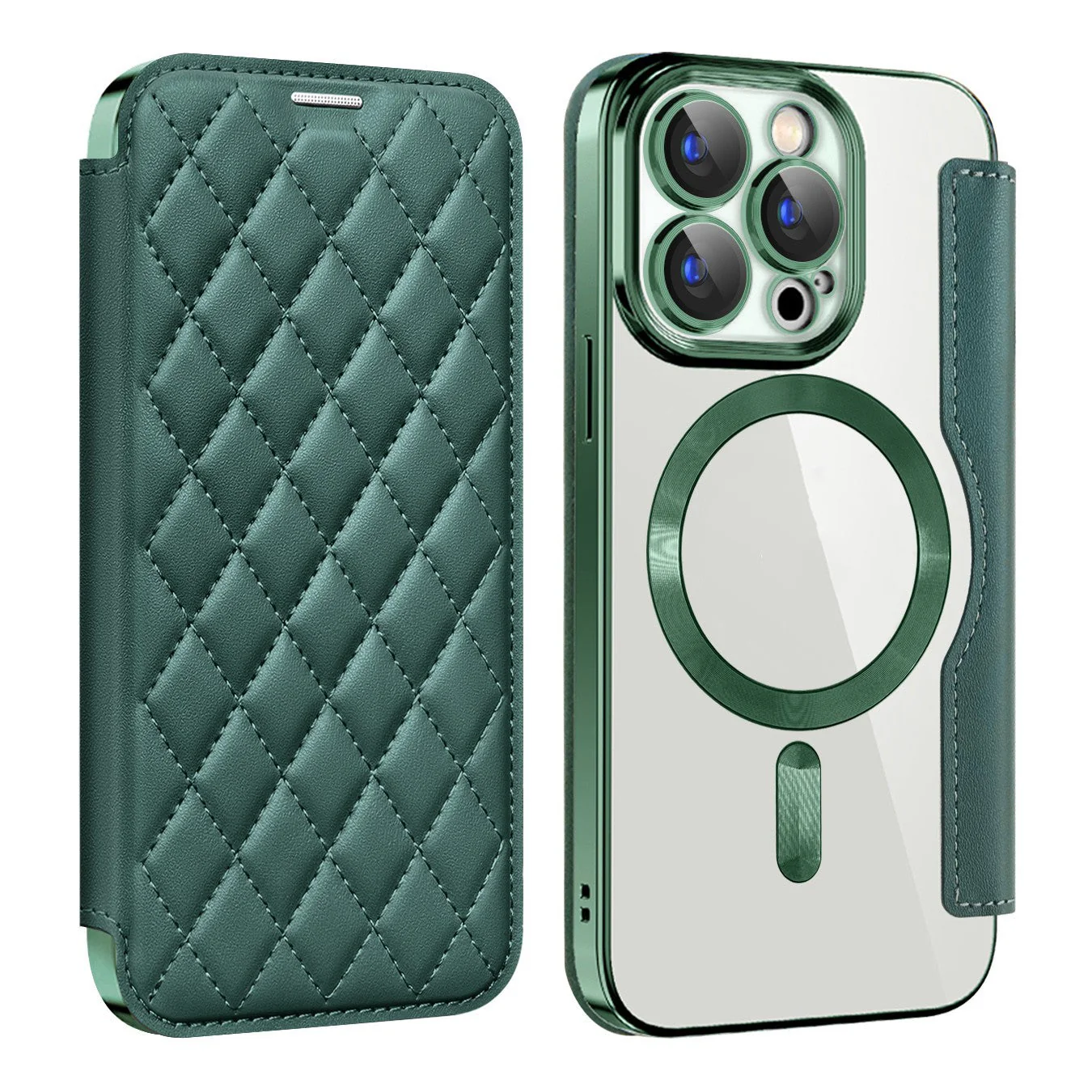iPhone Magsafe Series | Electroplated Magnetic Diamond Pattern Flip Leather Case - Image 11