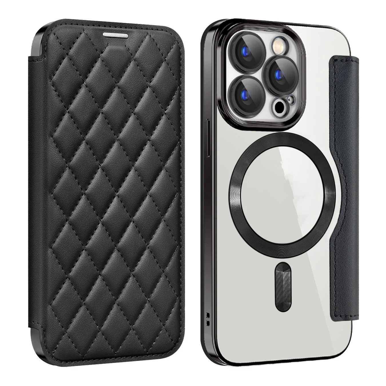 iPhone Magsafe Series | Electroplated Magnetic Diamond Pattern Flip Leather Case - Image 12