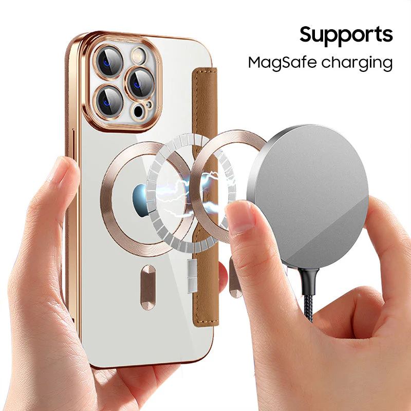 iPhone Magsafe Series | Electroplated Magnetic Diamond Pattern Flip Leather Case - Image 3