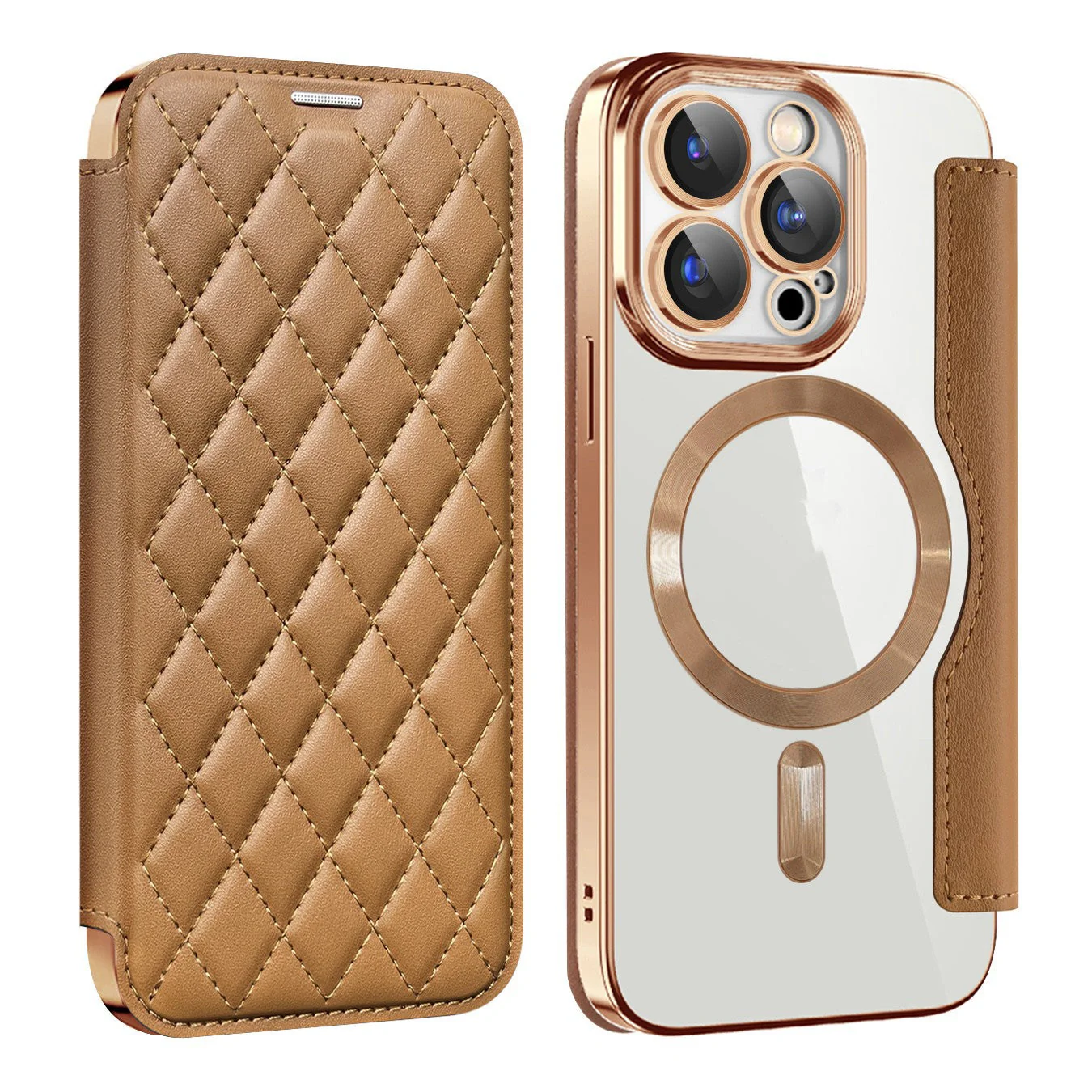 iPhone Magsafe Series | Electroplated Magnetic Diamond Pattern Flip Leather Case - Image 9