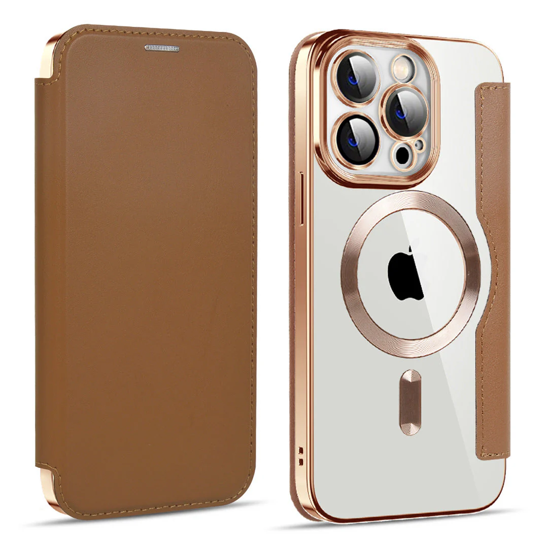 iPhone MagSafe Series | Business Type Magnetic Charging Electroplated Flip Leather Case - Image 11