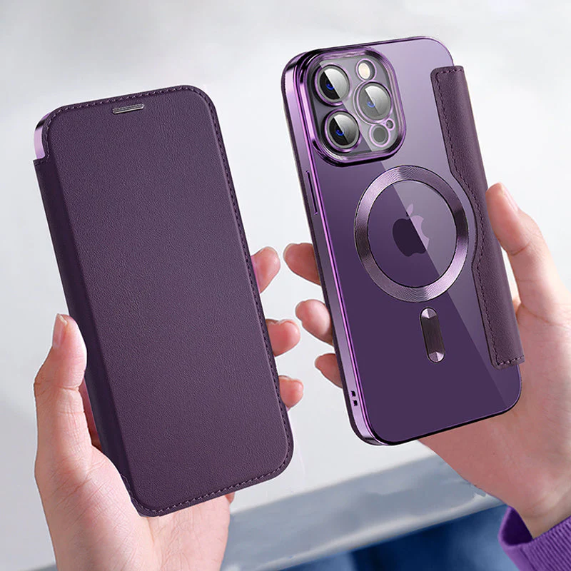 iPhone MagSafe Series | Business Type Magnetic Charging Electroplated Flip Leather Case - Image 4
