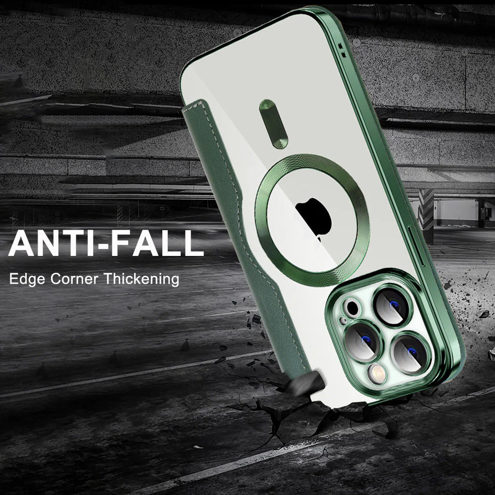 iPhone MagSafe Series | Business Type Magnetic Charging Electroplated Flip Leather Case - Image 5