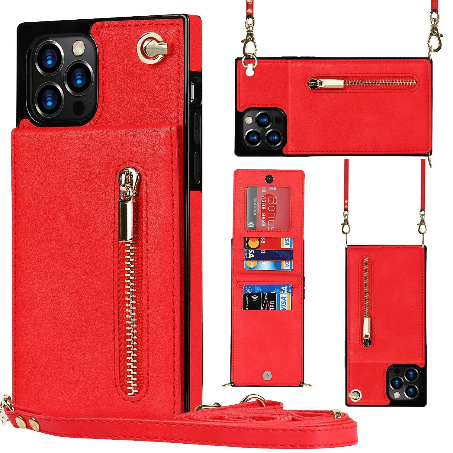 iPhone Series | Crossbody Cell Phone Leather Case with Zipper Card Holder Design - Image 10