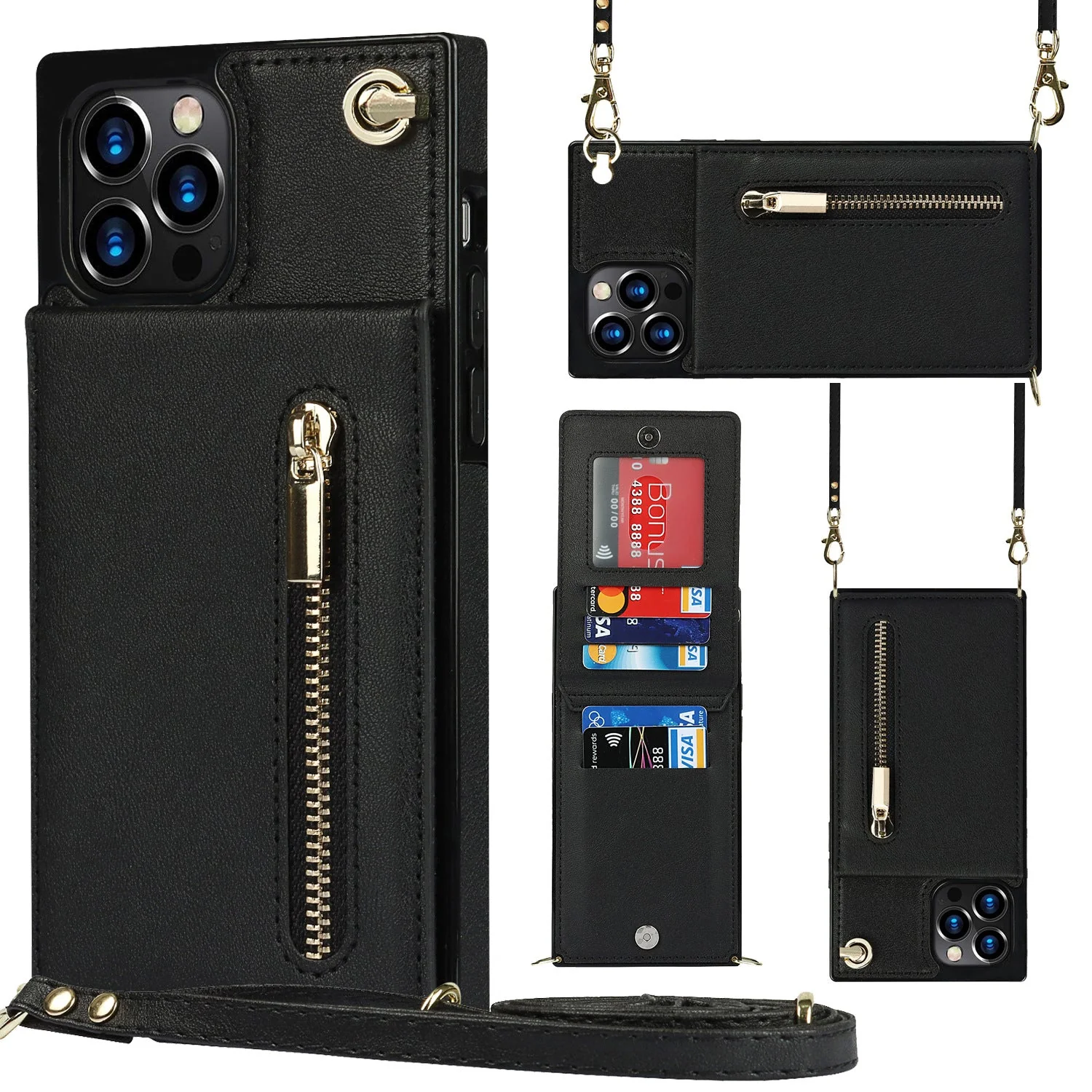 iPhone Series | Crossbody Cell Phone Leather Case with Zipper Card Holder Design - Image 11