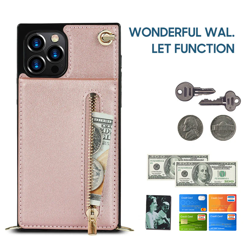 iPhone Series | Crossbody Cell Phone Leather Case with Zipper Card Holder Design - Image 4