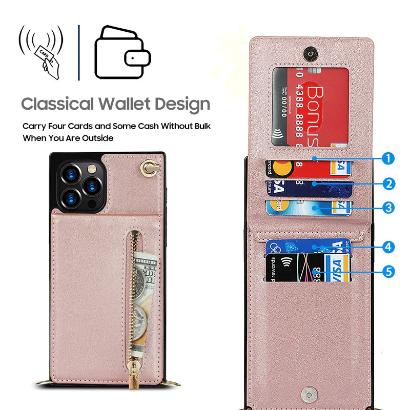 iPhone Series | Crossbody Cell Phone Leather Case with Zipper Card Holder Design - Image 5