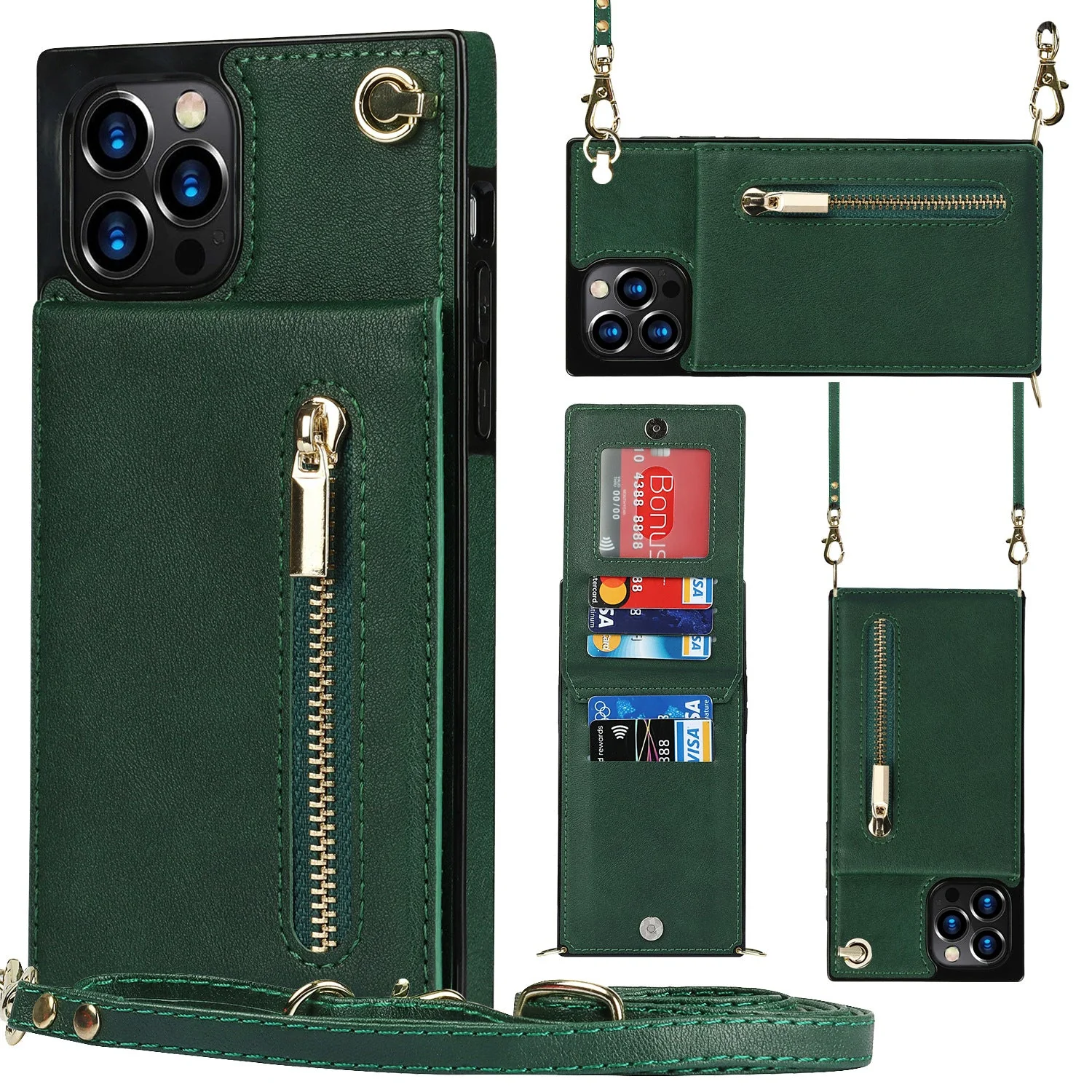 iPhone Series | Crossbody Cell Phone Leather Case with Zipper Card Holder Design - Image 9
